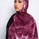 Maroon and White Tie-Dye Chiffon Scarf