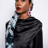 Black, Teal and White Tie-Dye Chiffon Scarf