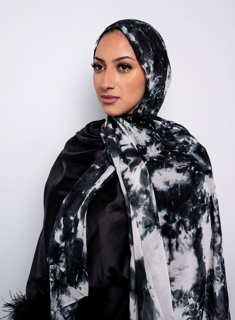 Black and White Tie-Dye Chiffon Scarf