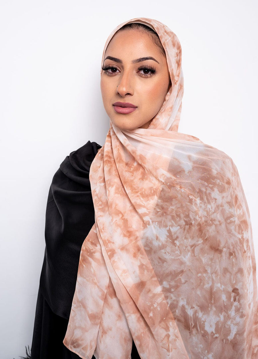 Toffee and White Tie-Dye Chiffon Scarf