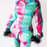 Nawra Long Sleeve Lace Up Back Shirt with Feather Sleeves
