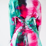 Nawra Long Sleeve Lace Up Back Shirt with Feather Sleeves