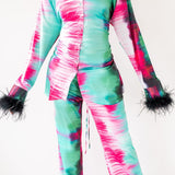 Nawra Long Sleeve Lace Up Back Shirt with Feather Sleeves