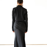 Maida Cropped Blazer and Draped Maxi Skirt Set Black