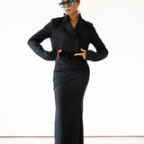 Maida Cropped Blazer and Draped Maxi Skirt Set Black