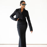 Maida Cropped Blazer and Draped Maxi Skirt Set Black