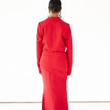 Maida Cropped Blazer and Draped Maxi Skirt Set Red