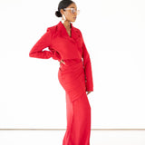 Maida Cropped Blazer and Draped Maxi Skirt Set Red
